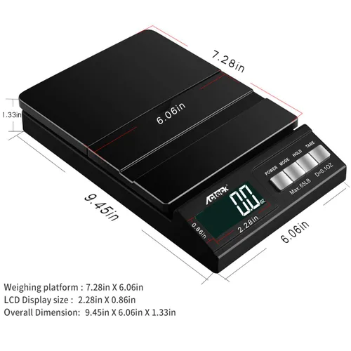 Vista 4 de Acteck Alta precisión A-CE65 Negro 0.1OZ Digital envío báscula, escala postal y escala de correo