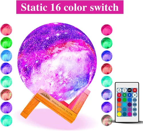 Vista 7 de Himalayan Glow Lámpara de luz nocturna 3D con galaxia y luna, luz de luna NSL de 5.9 pulgadas, 16 colores LED, regalos para niñas, niños, mujeres