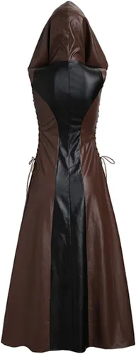 Vista 3 de Vestido medieval renacentista steampunk gótico con capucha para mujer, disfraz de cosplay