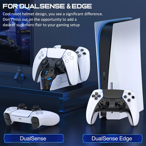 Vista 5 de Estación de carga para controlador PS5 para Playstation 5 Dualsense - Fast PS5 Dual Controller Stand Charger Dock con adaptador de CA, controlador