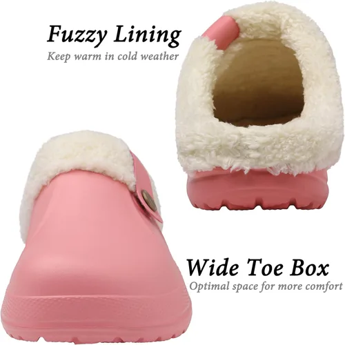 Vista 5 de ChayChax - Pantuflas impermeables para mujeres y hombres, con forro de piel, zapatos de jardín de invierno, pantuflas cálidas para interiores