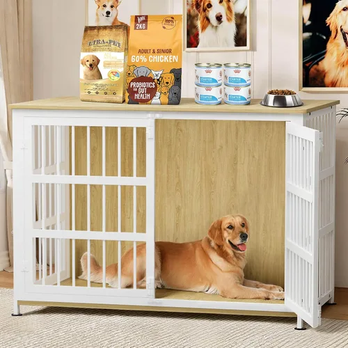 Vista 12 de Jaula para perros de 26 pulgadas, jaulas para perros de razas grandes, jaulas para perros interiores de madera, mesa auxiliar, jaula combinada