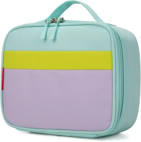Vista 11 de Lonchera térmica para niños o niñas, color azul y verde Ligero, tamaño estándar: 9.7 x 7.5 x 3.5 pulgadas, poliéster de 900 denier