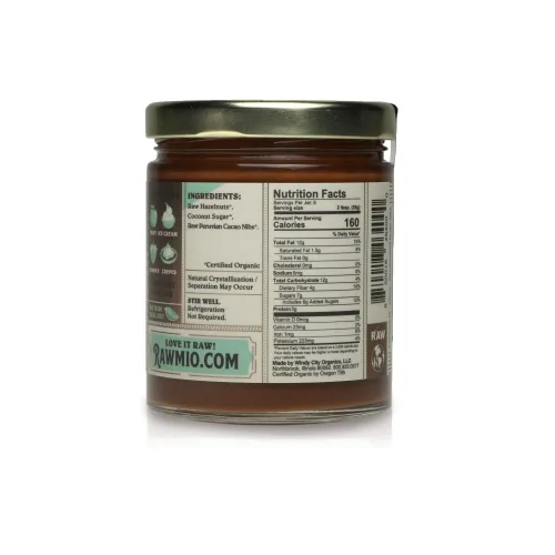 Vista 2 de Rawmio Crema de chocolate y avellanas, tarro de 6 onzas, 6 porciones por frasco, crudo, orgánico, vegano, sin gluten