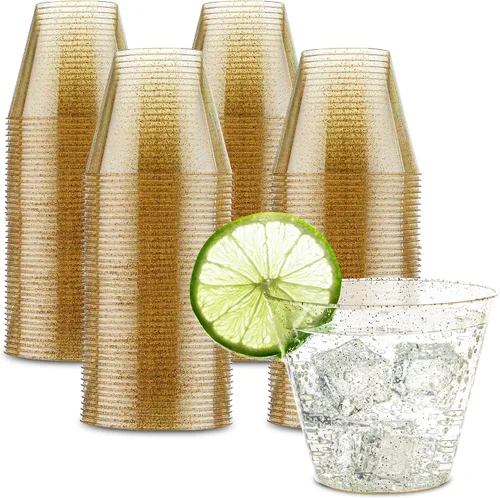 Vista 10 de PLASTICPRO Vasos de plástico desechables de 9 onzas, vasos de diseño antiguo, 100 unidades, transparente