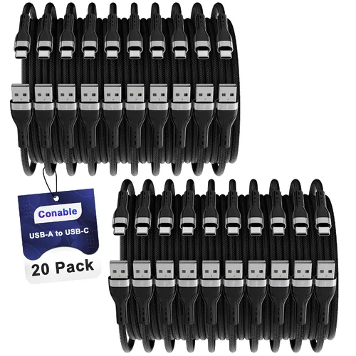 Vista 10 de Cable USB C (1 pie/12 pulgadas, paquete de 10), cable USB A a USB, carga