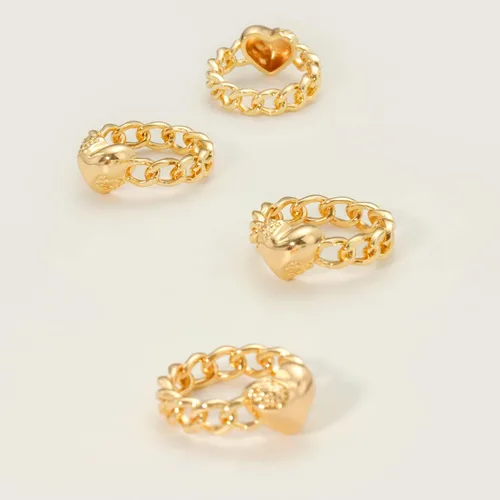 Vista 5 de MEVECCO Gold Dainty Heart Ring 18K Gold Plated Link Band Stackable Minimalist Heart Rings for Women Trendy Fashion Jewelry