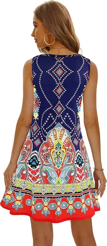 Vista 3 de Vestidos de verano para mujer, vestidos informales para la playa, salidas de baño, vestido acampanado y con vuelo, sin mangas, tipo camiseta