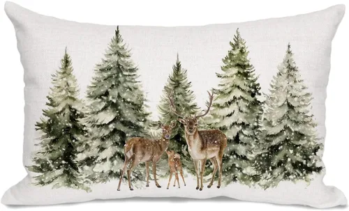 Vista 15 de AOFANGGO Funda de almohada de Navidad de 12 x 20 pulgadas, decoración navideña de árbol de leopardo, funda de cojín rústica para cama, silla, sofá