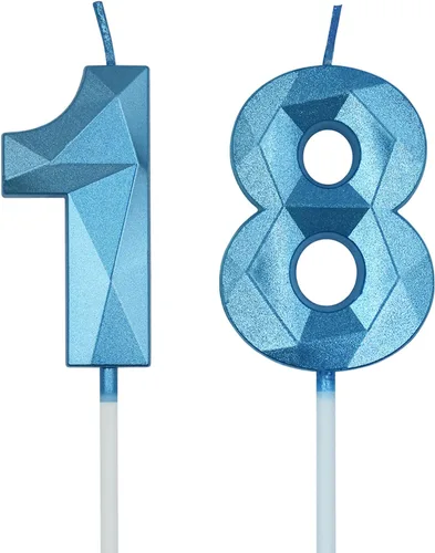 Vista 10 de Velas de cumpleaños número 18 y 81 para pastel, velas doradas con forma de diamante 3D con forma de diamante, decoraciones de cumpleaños
