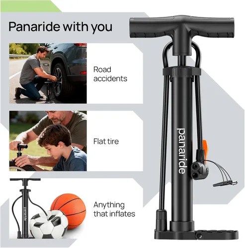 Vista 2 de Bomba de bicicleta de suelo, inflador avanzado de neumáticos de bicicleta, bomba de aire manual para bicicleta con válvulas Presta y Schrader