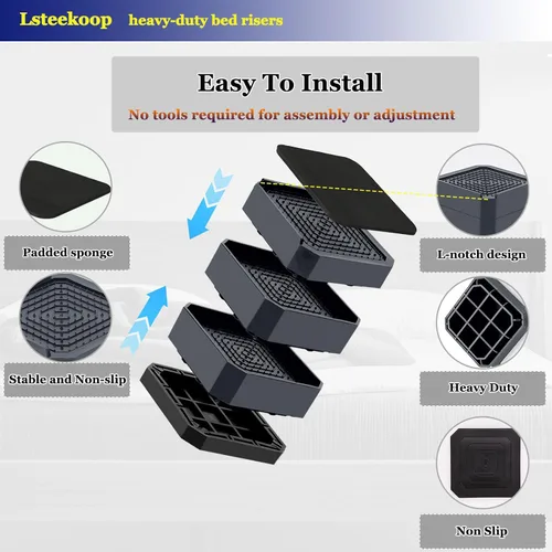 Vista 3 de Elevadores de cama de base ancha, elevadores apilables para muebles, 2, 3.6, 5 pulgadas, elevadores de sofá resistentes para silla, escritorio