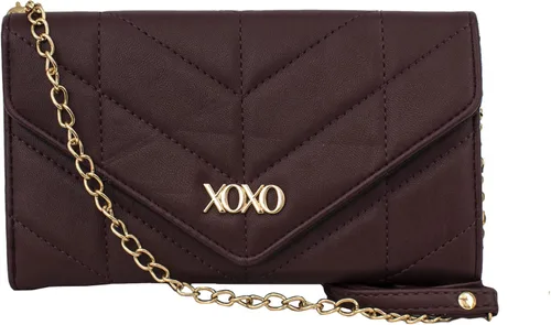 Vista 2 de XOXO Cartera pequeña de cuero vegano con correa cruzada de cadena para mujer, Vino