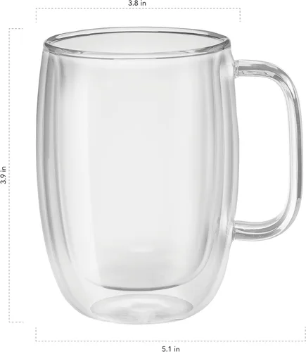 Vista 3 de ZWILLING Sorrento Plus Juego de 2 tazas de vidrio de doble pared para café con leche, 15 oz, 450 ml
