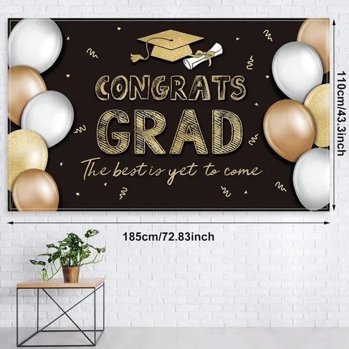 Vista 3 de Breling 53 piezas de decoraciones de graduación 2026 Congrats Grad telón de fondo, mantel de globos de látex de felicitaciones para suministros