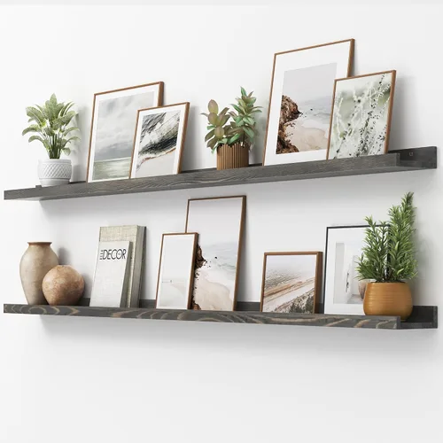 Vista 57 de FLYJOE Estante de repisa de fotos para pared, 24 pulgadas de madera de fresno maciza, estantes para libros de guardería, estantes flotantes