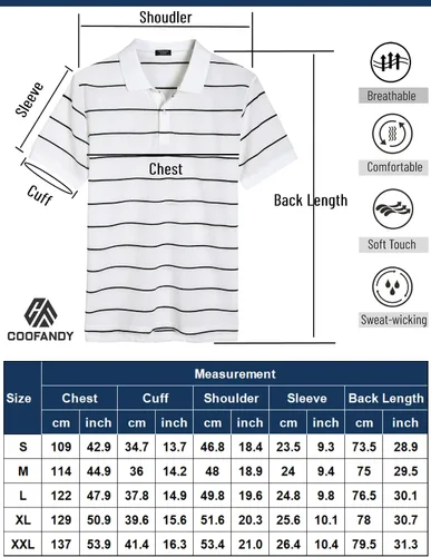 Vista 6 de COOFANDY Polo de manga corta para hombre, ajuste clásico, casual, ligero, a rayas, atlético, de golf