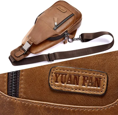 Vista 6 de Bolso bandolera de cuero para hombre, bolso de pecho, bolso de mensajero, bolso de hombro pequeño