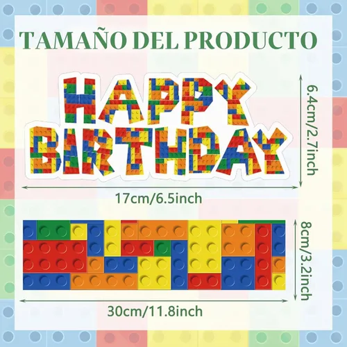 Vista 2 de Leinuosen 9 piezas de bloques de construcción para decoración de pasteles de feliz cumpleaños, bloques de construcción, suministros de construcción