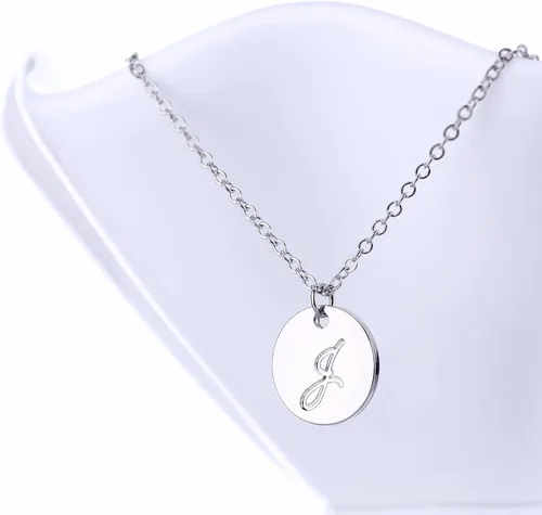 Vista 4 de AOLO Personalized Birthstone Initial A Necklace Engraved Disc Danity Pendant Necklaces Silver