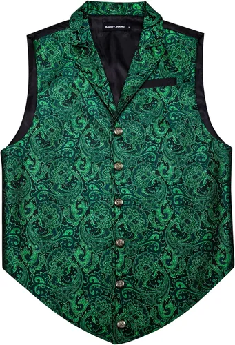 Vista 3 de Barry.Wang Conjunto de chaleco victoriano de seda para hombre, cuello a medida, chaleco gótico steampunk, formalocio, Oro