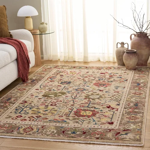 Vista 9 de SAFAVIEH Kashan Collection - Alfombra de área de 2 x 3 pies, color beige y gris pardo, diseño oriental tradicional, no desprende pelusa y de fácil