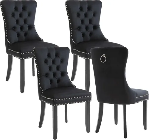 Vista 11 de mikibama Juego de 2 sillas de comedor tapizadas de terciopelo con respaldo de ala, sillas de comedor con patas de madera maciza con botón de cabeza