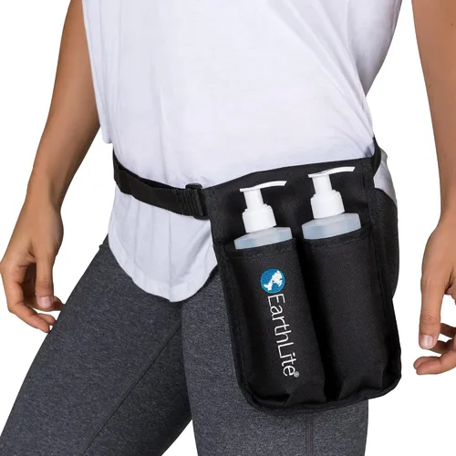 Vista 6 de EarthLite Kit individual de funda para botella de masaje, incluye 1 botella, correa resistente, ajustable para aceite de masaje y loción de masaje