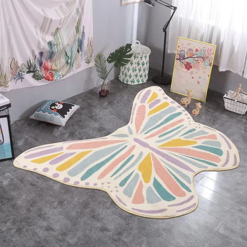 Vista 5 de Lukinbox Alfombra de mariposa para dormitorio de niñas, tapete de juego ultra suave para habitación, alfombra colorida antideslizante para área