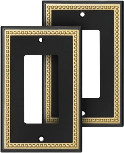 Vista 20 de Placa decorativa de pared con marco perlado para placa de interruptor (palanca doble, negro y dorado oscuro)