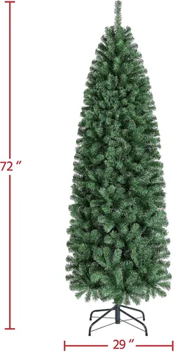 Vista 4 de Yaheetech Árbol de Navidad artificial de abeto Kingswood sin luz, de 6 pies, árbol de Navidad delgado con bisagras con 814 puntas de ramas y soporte