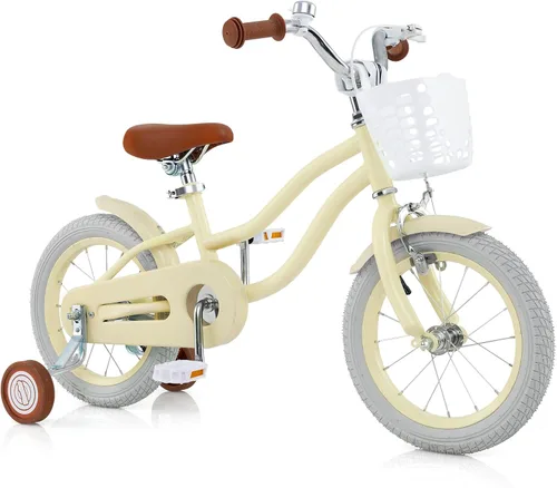 Vista 13 de COSTWAY Bicicleta para niños de 12, 14, 16, 18 pulgadas, bicicleta para niños con ruedas de entrenamiento, frenos de mano y posavasos, sillín