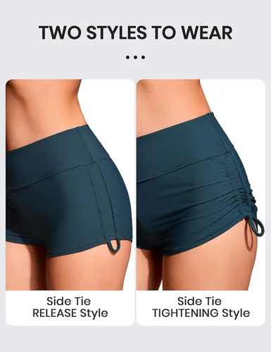 Vista 4 de CRZ YOGA Pantalones cortos de natación para mujer Traje de baño de cintura alta ajustable fruncido lateral shorts de traje de baño para niño