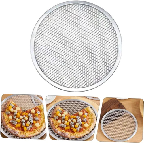Vista 5 de Bandeja de pizza de aluminio para hornear Bandeja de pizza para uso en horno, bandeja sin costuras para pizza casera y hornear
