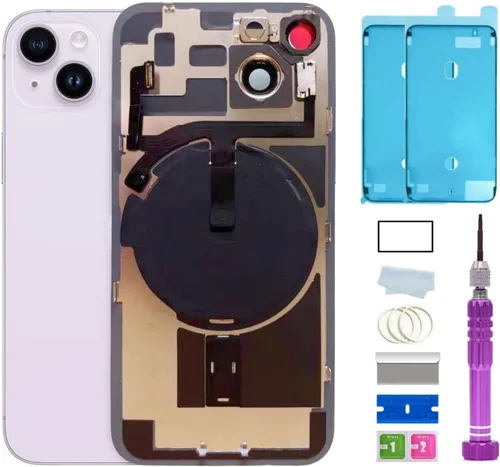 Vista 17 de Reemplazo de vidrio trasero de 14 pulgadas con placa y cable flexible y todas las piezas para iPhone 14 (azul, 6.1 pulgadas) + cinta impermeable +