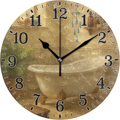 Vista 12 de JUNZAN Reloj de bañera con vino romántico espumoso y velas, reloj de pared silencioso de 10 pulgadas, pequeño reloj redondo, decoración de cocina