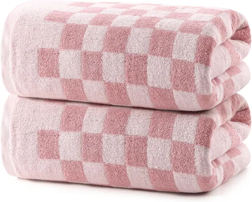 Vista 12 de REDKISS Juego de 2 toallas de baño a cuadros en blanco y negro, 2 toallas de ducha grandes para decoración de baño, toallas de baño de algodón
