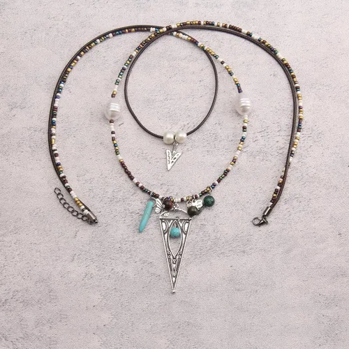 Vista 4 de Collares bohemios para mujer, colgante largo de madera, collar vintage, collar de cadena de suéter, joyería hecha a mano Collar de cuentas