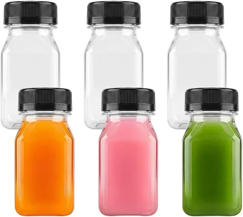 Vista 12 de 6 botellas pequeñas de plástico de 2 onzas con tapas, recipientes reutilizables transparentes a granel para bebidas a granel a prueba de fugas