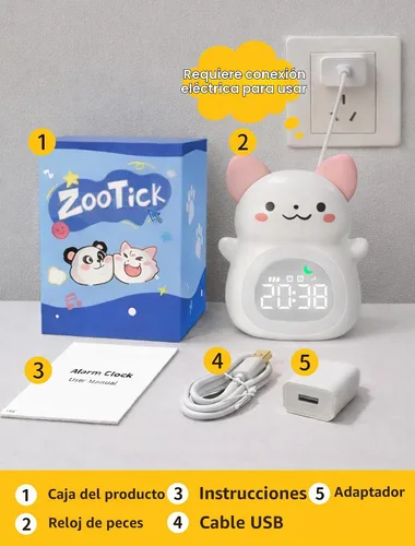 Vista 8 de MASHI Cat Kids - Reloj despertador con tiempo para despertar, entrenador de Gato
