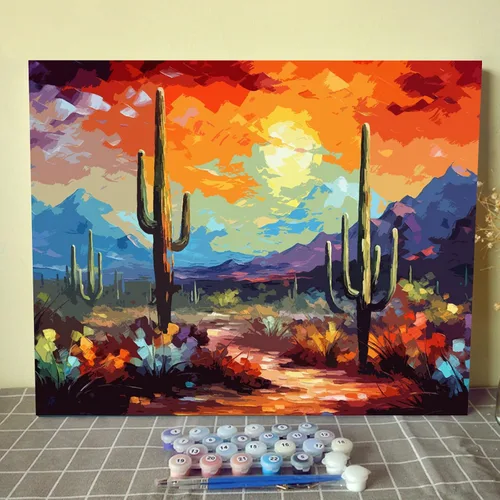 Vista 3 de Tucocoo Saguaro Cactus - Pintura por números para adultos, kits de pintura al óleo digital sobre lienzo con pinceles y pigmento acrílico, imagen