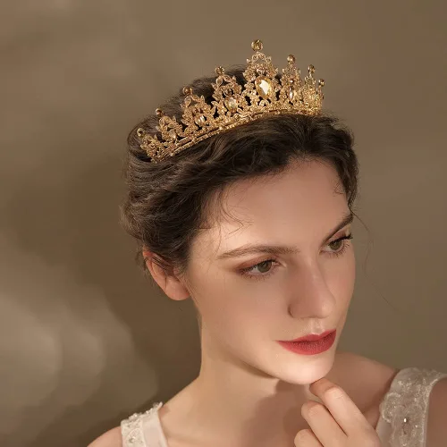 Vista 2 de Tiara de boda verde para mujer, corona de reina y tiaras, corona de princesa para mujeres y niñas, diademas de cristal para novia, Metal