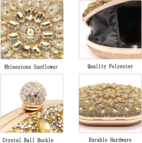 Vista 5 de Crbeqabe Bolso de mano de noche con diamantes de imitación para mujer, bolsos de mano con diamantes de novia, bolso de boda, baile de graduación