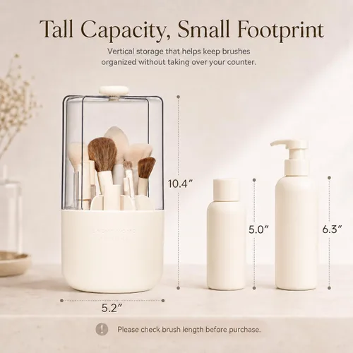 Vista 3 de EACHY Soporte para brochas de maquillaje giratorio de 360° con tapa a prueba de polvo, material impermeable, 7 compartimentos para almacenamiento