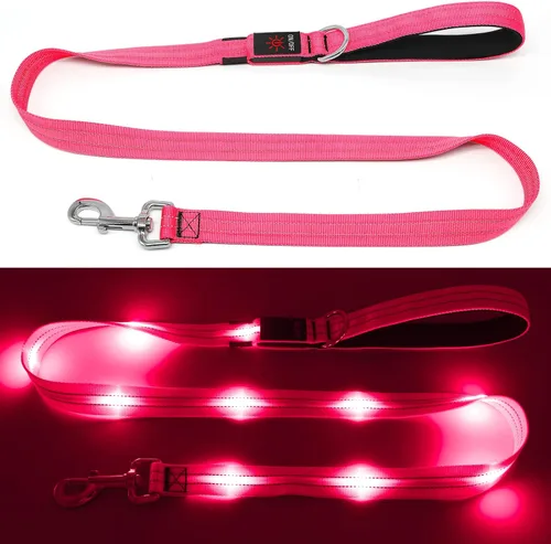 Vista 7 de Correa LED para perro de 4 pies, recargable con luz impermeable, seguridad que brilla en la oscuridad para caminar por la noche, nailon reflectante