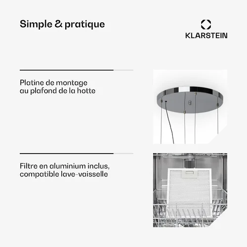 Vista 13 de Klarstein - Campana extractora de cocina para isla colgante, campana extractora para cocina, filtro de campana de carbono, campanas de flujo de aire