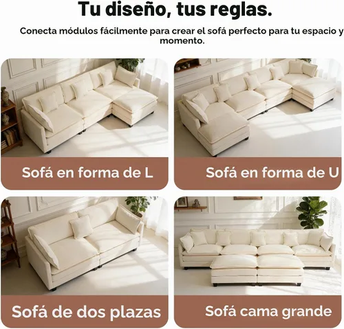 Vista 6 de Sofá seccional, cómodo sofá modular de nube, sofá modular de asiento profundo, sofá moderno en la nube, sofás modulares para sala de estar Beige