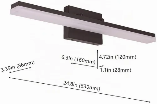 Vista 7 de mirrea Lámpara LED moderna de tocador de 24 pulgadas para iluminación de baño, regulable de 24 W, pintada en negro (blanco cálido, 3000 K)