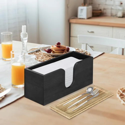 Vista 2 de Paquete de 2 dispensadores de toallas de papel de madera maciza montados en la pared, soporte de toalla de papel plegado con tapa, plegable en C