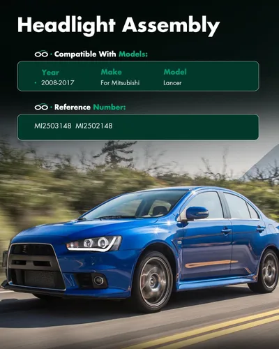 Vista 5 de SCITOO Fit para Mitsubishi Lancer EVO 2008-2016, conjunto de faros delanteros, reemplazo de faros delanteros (lado izquierdo y derecho) Fit